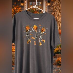 Halloween Pumpkin Skeleton Cowgirl Graphic Tee XXL Western Spooky Fall Shirt